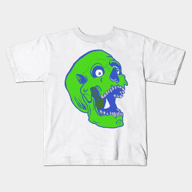 Green Halloween Zombie skull Kids T-Shirt by silentrob668